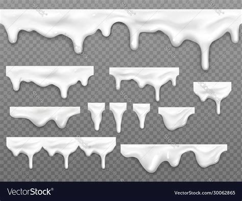 Realistic Dripping Milk Drops Melted White Liquid Vector Image