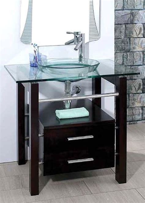 Tradewindsimports.com offers a wide variety of unique, exclusive glass bathroom vanities to suit any bathroom design. 28" Bathroom Tempered Clear Glass Vessel Sink & Vanity ...