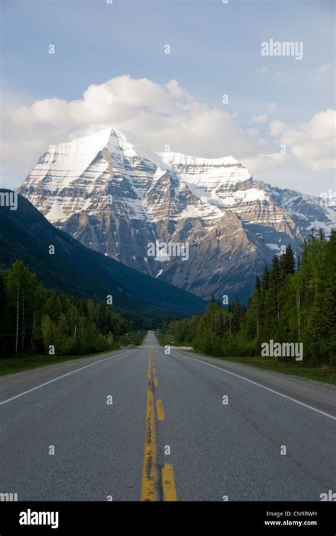 Straight Road Leading To Mount Robson The Tallest Peak In The Canadian