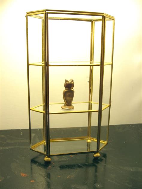 Vintage Brass And Glass Display Case Curio Cabinet By Goodtymes