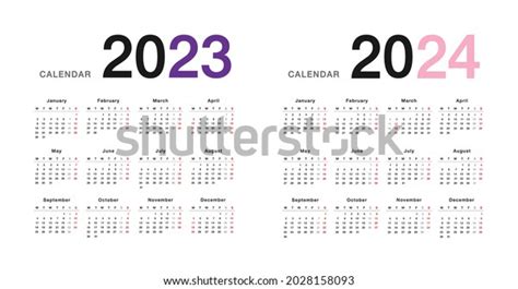 Colorful Year 2023 And Year 2024 Calendar Horizontal Vector Design