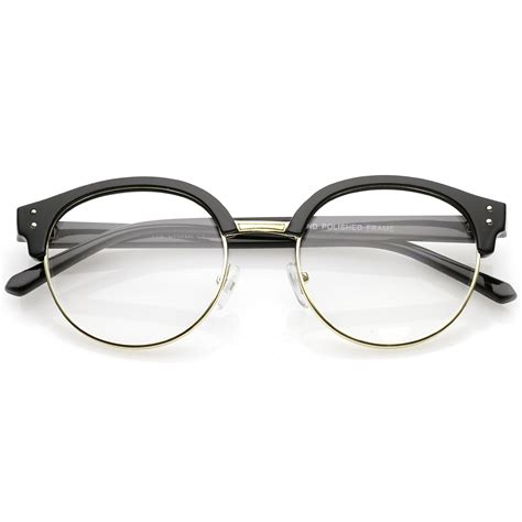 Sunglassla Unisex Classic Horn Rimmed Round Clear Lens Half Frame Eyeglasses 50mm Black Gold