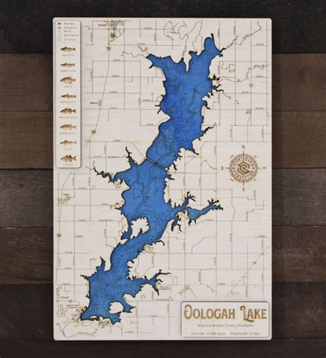 Oologah Lake Wood Engraved Lake Map