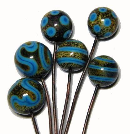 Raku Turquoise Headpins Head Pins Lampwork Glass Beads Turquoise