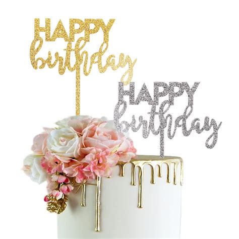 Buy Herain Glitter Happy Birthday Cake Toppers Gold Silver Cake Topper