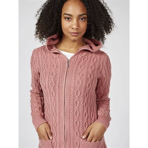Denim And Co Cable Knit Zip Front Hooded Cardigan With Patch Pockets