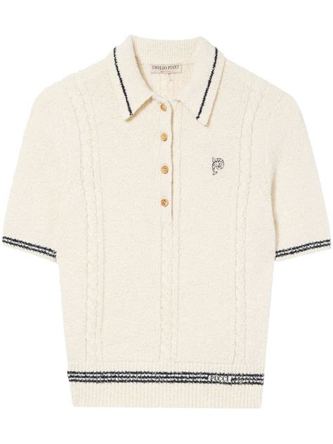 Pucci Cable Knit Polo Shirt In Nude Modesens