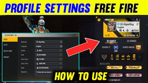 Free Fire Profile Setting Full Details Free Fire Pro Player Setting
