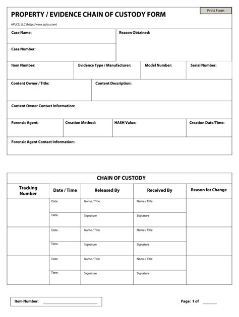Printable Chain Of Custody Form Template Printable Forms Free Online