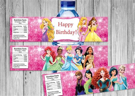 Princess Water Bottle Label Disney Princess Bottle Label Etsy