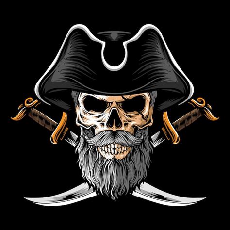 Skull Pirate With Two Sword Premium Vector