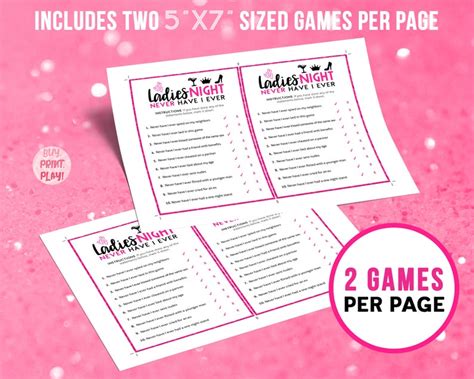 Ladies Night Games Never Have I Ever Printable Game Etsy