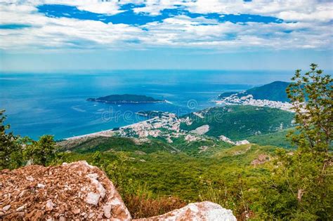 Panoramic View Of Landscape Adriatic Sea Mountains On Coast Budva