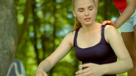 Woman Stretching Outdoor Morning Warm Up Stock Footage Sbv