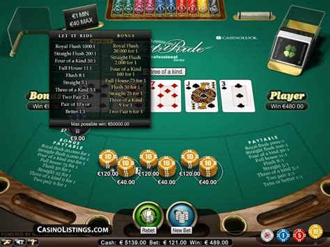 At the let it ride poker table you get three cards, and then you play with the dealer's two community cards to form the best. Free Let it Ride Poker game | Casino Listings