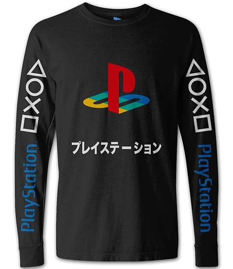 Buy Playstation Japanese Text W Coloured Logo And Sleeve Print Black T