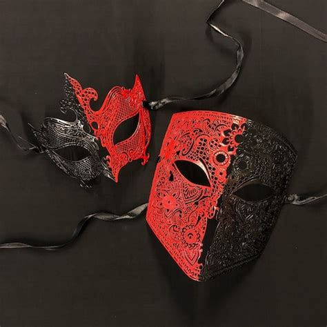 Black And Gold Masquerade Mask Couples Set Venetian Metal Mask Etsy