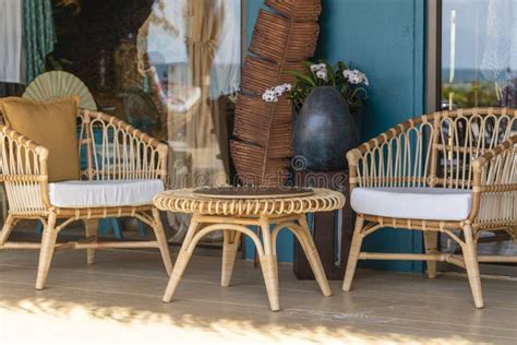 Table And Chairs In Street Cafe Close Up Outside Stock Photo Image