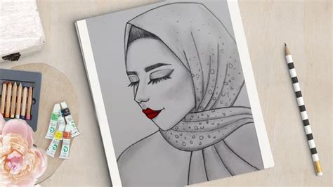 how to draw a hijab girl a girl with hijab pencil sketch girly drawings drawings girl drawing