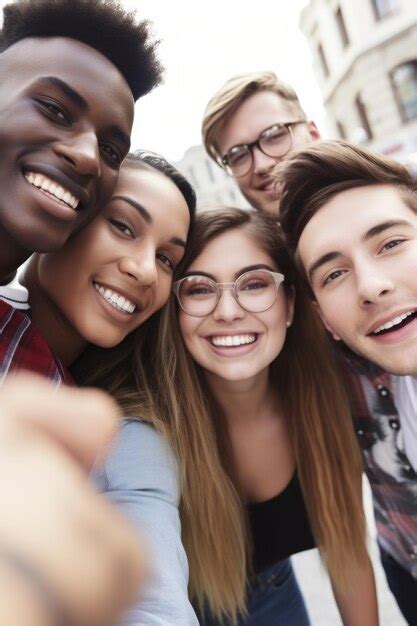Premium Ai Image Shot Of A Group Of Young People Taking Selfies Together Created With