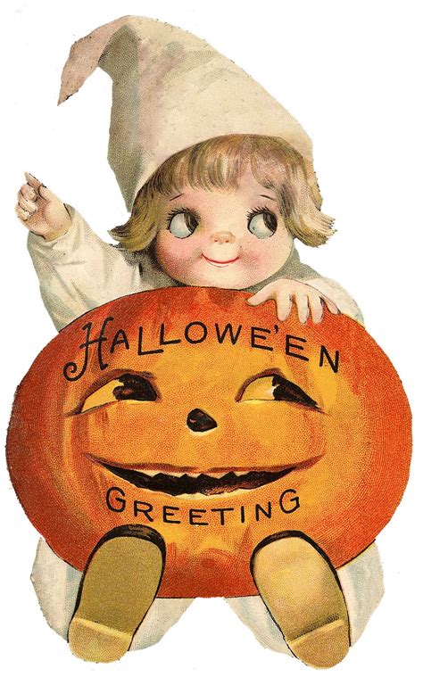 Vintage Halloween Clip Art Googly Eye Pumpkin Girl The