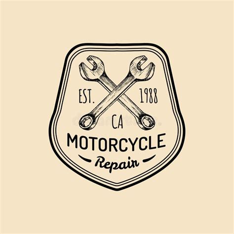 Vector Vintage Motorcycle Repair Logo Retro Garage Label With Hand