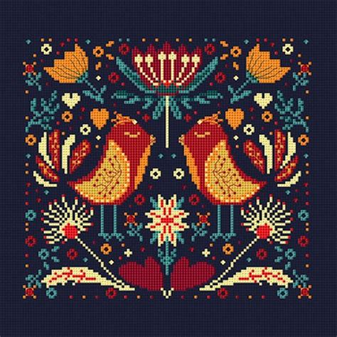 Scandinavian Cross Stitch Pattern Pdf Folk Flower Embroidery Etsy