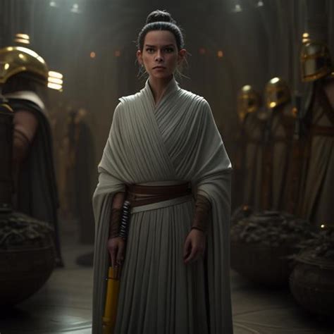 Starwarsnewsit Rey Skywalker With Yellow Lightsaber And Grey Robes