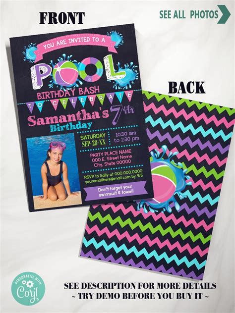 Pink Pool Summer Backyard Bash Birthday Invitation Summer Etsy