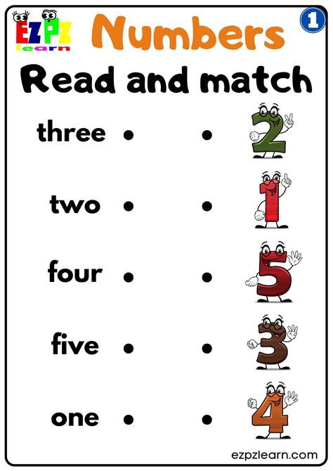 G1 Numbers Read And Match Worksheet For Kindergarten K5 And Esl