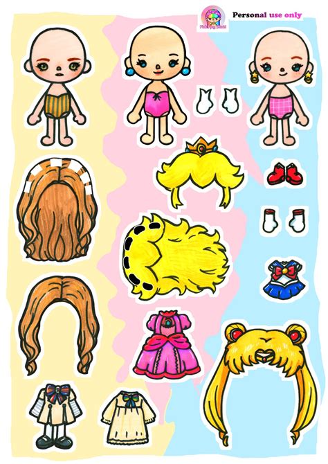 Some Paper Dolls With Different Outfits And Hair