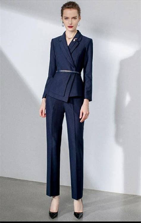 Asymmetric Navy Blue 2 Piece Pants Suits For Women Chic Etsy
