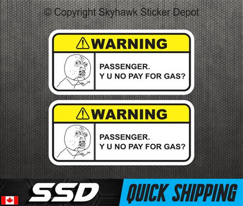Y U NO PAY FOR GAS Funny Dash Sticker Set Vinyl Decal JDM Car Truck