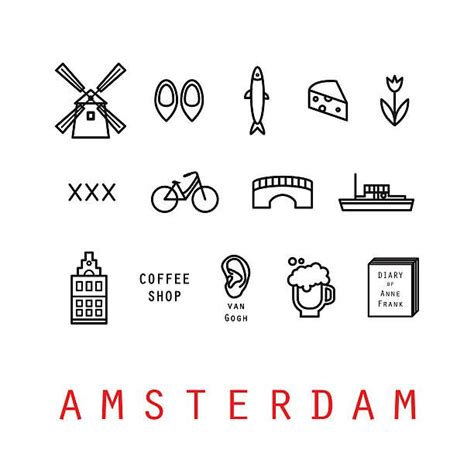 Amsterdam Icons Holland Isolated Vectorkunst Illustratie Mini