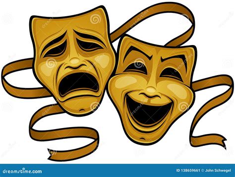 Máscaras Del Teatro De La Comedia Y De La Tragedia Del Oro Ilustración