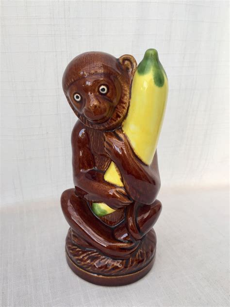 Sale Rare Vintage Brown Ceramic Monkey With Banana Money Box Etsy