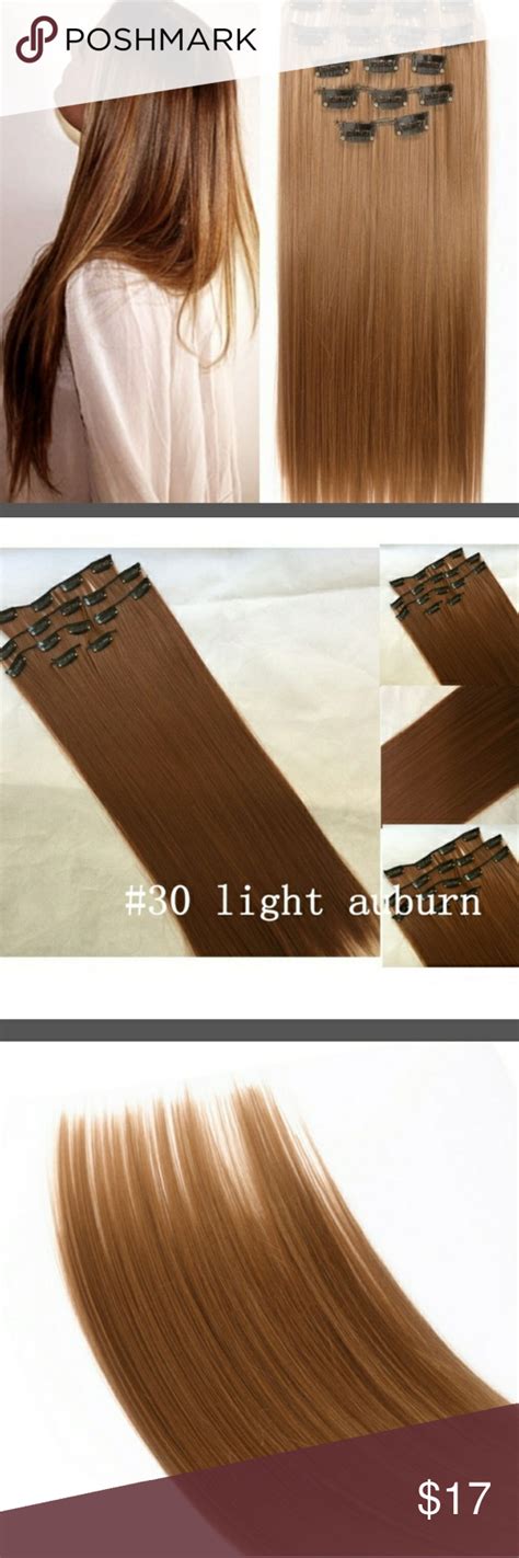 Auburn Brown Straight Clip In Extensions New 16 Clips 6pcs Per Set Hair 24inches Long Synthetic