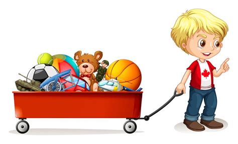 Boy Pulling Cart Full Of Toys 365344 Vector Art At Vecteezy