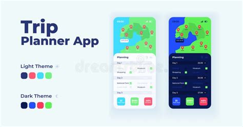Trip Planner App Cartoon Smartphone Interface Vector Templates Set
