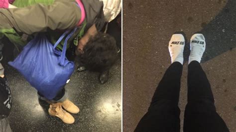 Woman On Subway Takes Off Her Shoes Gives Them To Barefooted Homeless Woman In New York City