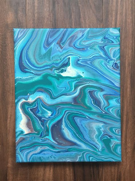 Teal Acrylic Pour On 8x10 Canvas Original Painting Etsy