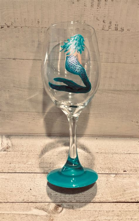 Mermaid Art Hand Painted Wine Glass 1 Each Etsy