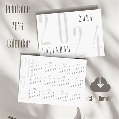 Printable 2024 Calendar Calendar 2024 Minimalist Calendar Instant