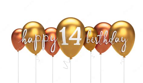 Premium Photo Happy 14th Birthday Gold Balloon Greeting Background 3d Rendering