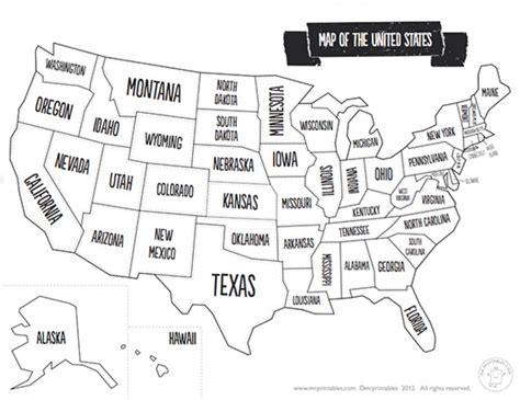Printable List Of 50 States Blank Printable Map Of 50 States And