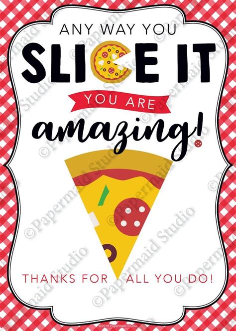 Printable Teacher Pizza T Card Holder Teacher Thank You