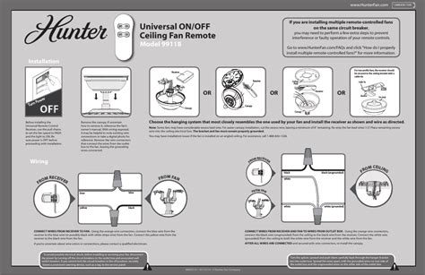 When the fan is mounted, stick to the cable outlet box in the ceiling through the central hole in the ceiling plate. Hunter 99118 Basic On/Off Handheld User Manual | 2 pages