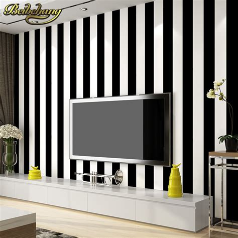 Beibehang Roll Black And White Wide Stripe Wallpaper Simple Cross