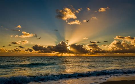 Miami Beach Florida Beautiful Sunrise Morning Sea Ocean Waves Sky With