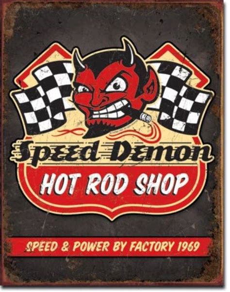 Speed Demon Hot Rod Shop Racing Garage Retro Tin Sign 1744 Retro Tin